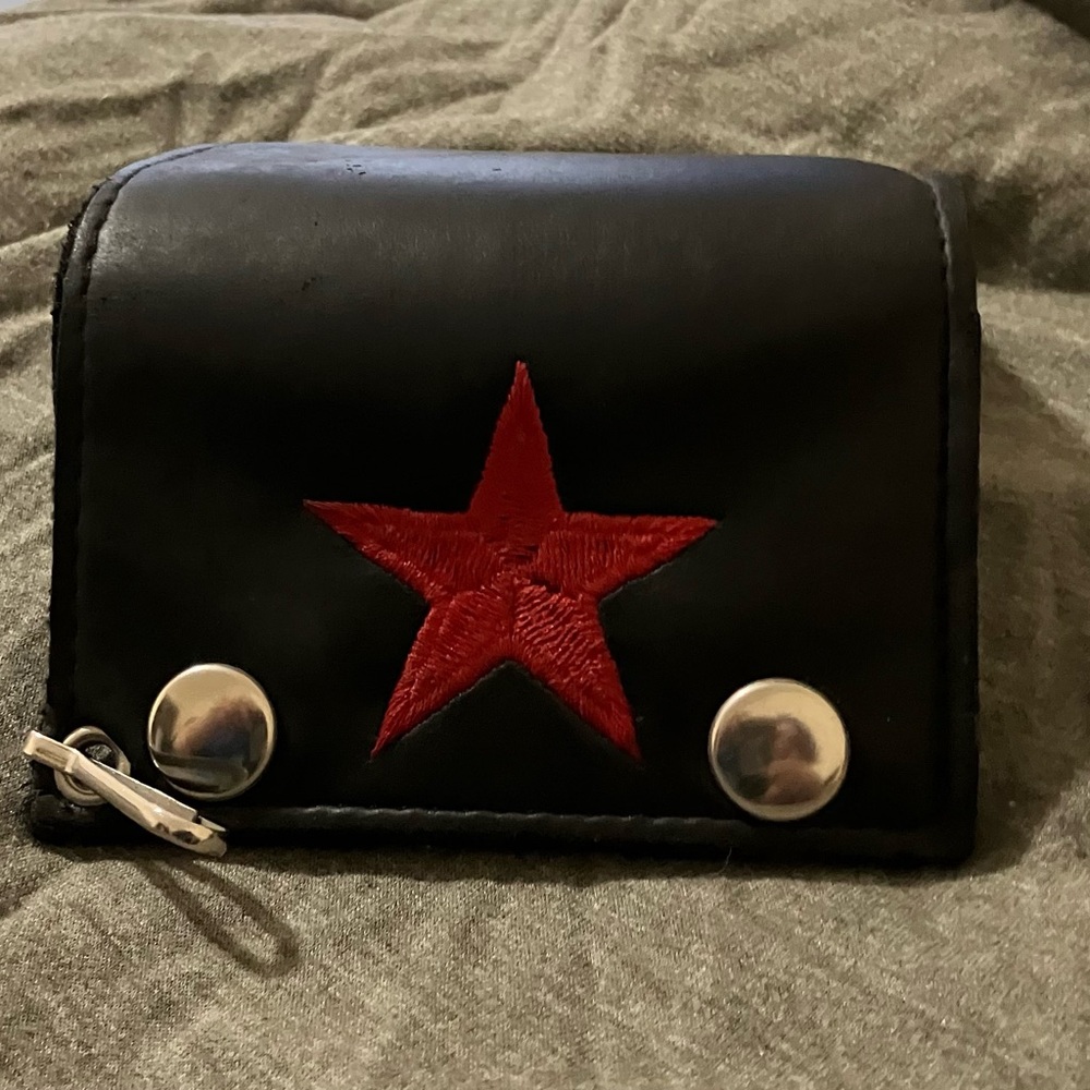 Black Wallet with Red Star and Silver Tone Accents